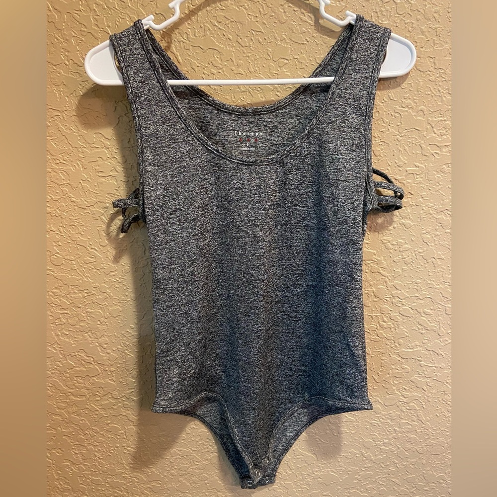 Therapy Gray/Black Round Neck Sleeveless Snap Bodysuit
